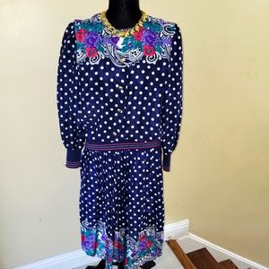 Vintage Navy and Polka Dot Skirt Set